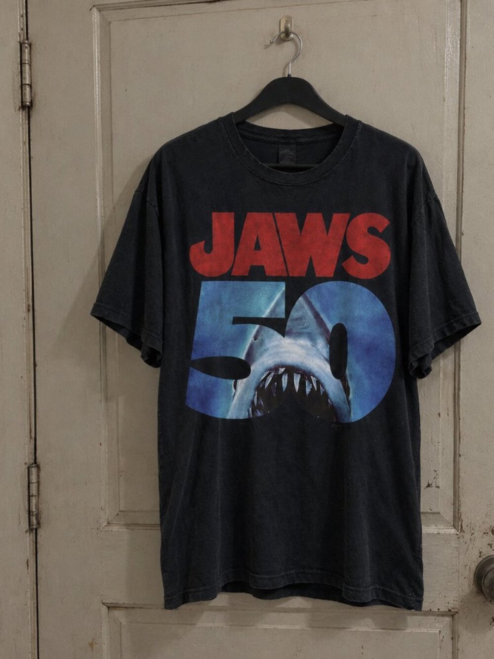 Jaws 50th Anniversary Movie Shark Graphic Black T-Shirt